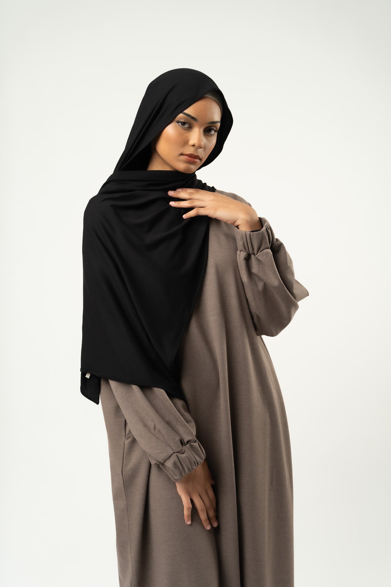 Set Hijab & Stirnband aus schwarzem Jersey