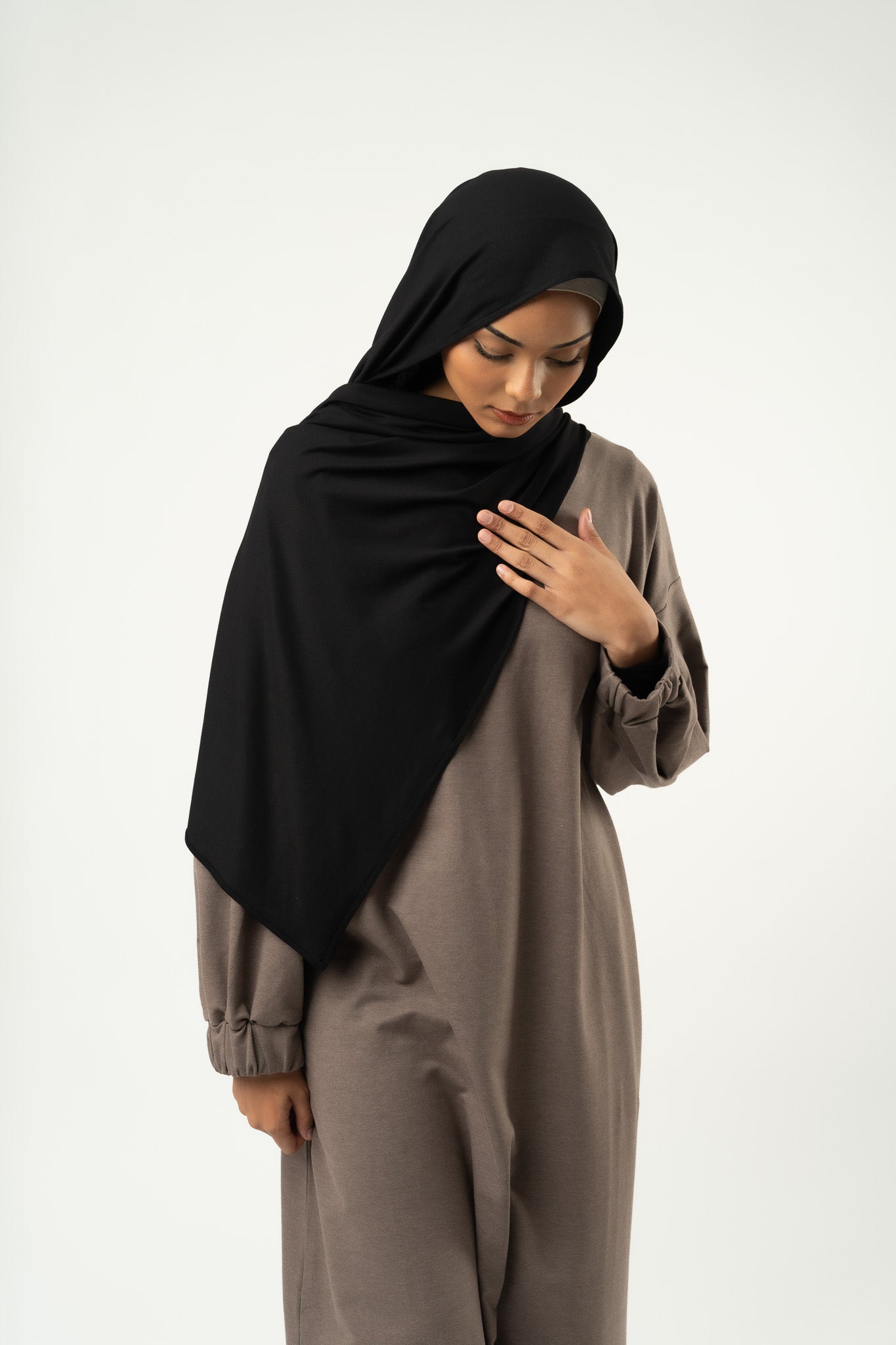 Set Hijab & Stirnband aus schwarzem Jersey